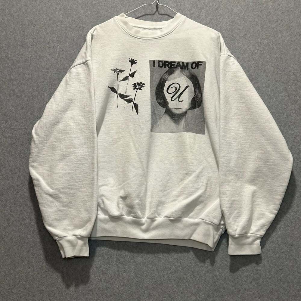 UR, White Y2K Gothic Romantic Collage Graphic Crewneck Sweatshirt, Size XL